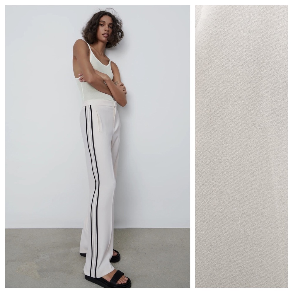 NWT. Zara Ecru Flowy High-waisted Trousers Size M. - Picture 3 of 12